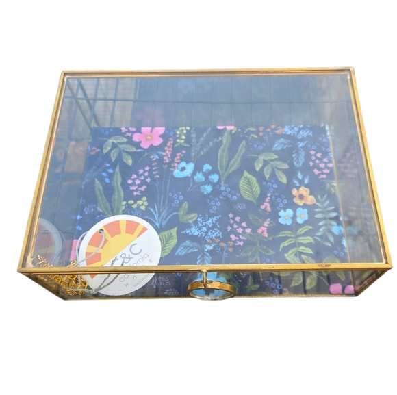 C&C California - NEW Floral Glass Jewelry Box Trinket Box w/Patina Gold Frame - Picture 4 of 6